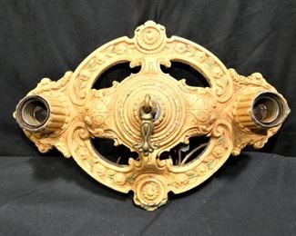 Vintage Cast Iron Art Deco Ceiling Fixture
Description 	
Marked Champion. 
13" x 8.5"
Needs to be rewired.
Peach Color.
UPS STORE PACKING & SHIPPING