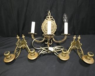  	Brass Sconces Candle and Electric
Description 	
- Brass Electric Candle Sconce -11" Wide 13" Tall
- 2 Brass Candle Sconces Deco -12" x 7"
UPS STORE PACKING & SHIPPING