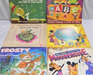 6 Children's Vinyl Record Albums              - 4 Walt Disney
   - Multiplicatio n & Division with Jiminy Cricket
   - Acting out the ABC's
   - Songs from around the world
   - Mousercize
- Puff the Magic Dragon
- Frosty The Snow Man