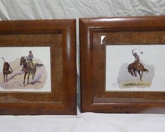 2 Fredrick Remington Western Horse Prints. - A running Bucker  25" x 22" tall
- Cowboy Leading Calf 25" x 22" tall