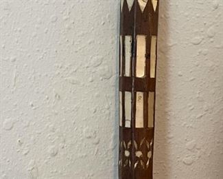 Hand Carved Cane with Mother of Pearl Inlay