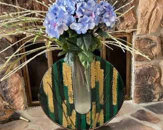Hand Made Glass Plate Vase with Metal Stand