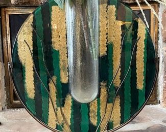Hand Made Glass Plate Vase with Metal Stand
