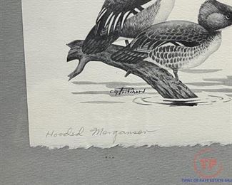 1968 Federal Duck Stamp Framed Signed Print by C. G. PRITCHARD "Hooded Mergansers" 