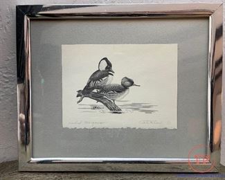 1968 Federal Duck Stamp Framed Signed Print by C. G. PRITCHARD "Hooded Mergansers" 