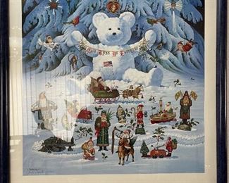 Charles Wysocki  Signed Print - Jingle Bell Teddy and Friends - Limited Edition