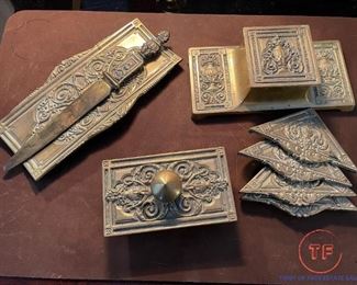 Vintage Arts & Crafts BRADLEY & HUBBARD Brass Desk Set
