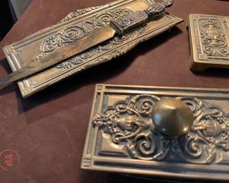 Vintage Arts & Crafts BRADLEY & HUBBARD Brass Desk Set
