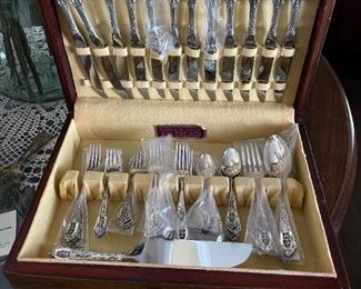 Wallace STERLING SILVER Flatware Set - Rose Point Pattern