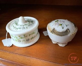 Hand Painted Milk Glass Covered Dishes
