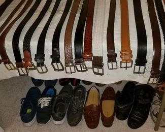 Men's Sz 12 wide Shoes, and Belts Sz 40-42 (almost all are quality solid leather) 