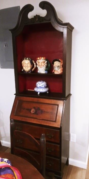 ANTIQUE SECRETARY, ROYAL DOULTON TOBY MUGS, SHAKESPEARE COLLECTION (7 IN TOTAL)