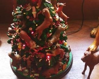 CHRISTMAS CERAMIC DOG TREE WITH LIGHTS