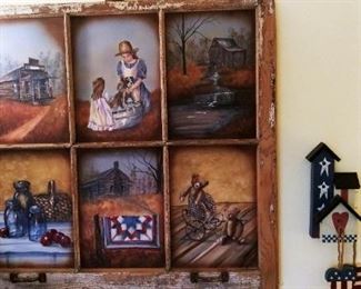 ANTIQUE WINDOW EXCEPTIONALY PAINTED - NEW ENGLAND FOLK ART - PATRIOT - LARGE
