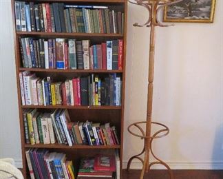 Books, bookcase, coat rack