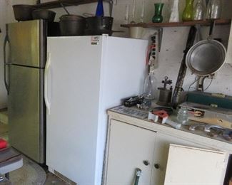 Garage refrigerator, freezer, cast iron kettles
