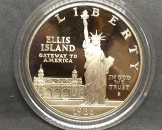 1986 United States Mint Ellis Island Proof Silver Dollar 90 Silver Coin from Estate Collection