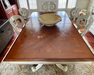 Item 6:  Domain Dining Table (with two leaves) & 8 Chairs (this item does have some signs of wear on the surface of the table: $745 for set                                                                                         Table - 72"l x 42"w x 29.5"h                                                                         Chairs - 21"l x 19"w x 38.5"h