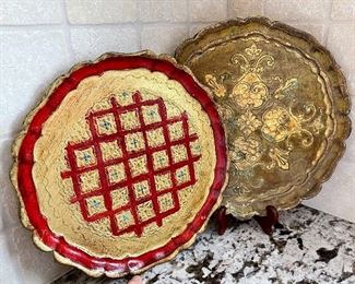 Item 39:  Two Hand Painted Trays (Made in Italy):                               Largest - 11.75" x 11.75": $35