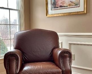 Item 48:  Domain Leather Reclining Chair with Nailhead Trim - 35"l x 22"w x 37.5"h: $575