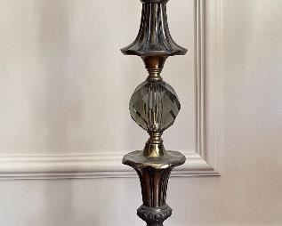 Item 114:  Vintage Brass Standing Ashtray with Cherub Base and Glass Insert - 30.5":  $125