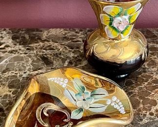 Item 129:  Murano glass vase and pinch tray:  $35 for both