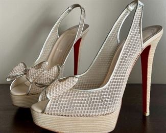 Item 171:  Christian Louboutin Shoes- Nude, Mesh with Bow Pump (size 40.5): $150
