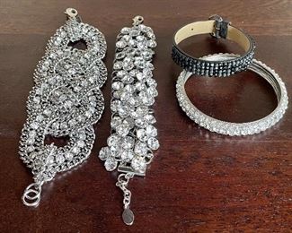 Item 178:  (2) Rhinestone Bracelets (left):    $40 for both (SOLD)                                                                                        Item 179:  One Black Swarovski Bracelet and Rhinestone Bracelet (right):   $24