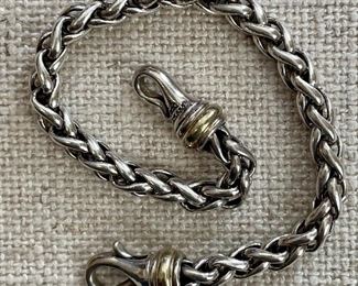 Item 186:  David Yurman Silver & 14K Gold Bracelet - 8": $225