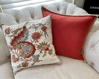 Item 192:  (2) Orange Down Pillows - 21" x 21":   $30 ea                              Item 193:  (2) Embroidered Down Pillows - 18.5" x 18.5": $28 ea