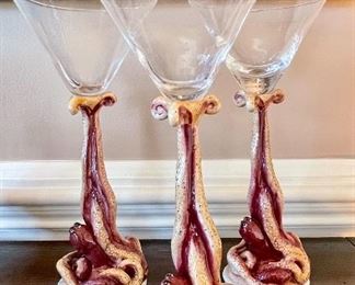 Item 211:  Handcrafted octopus martini glasses - 9.25":  $36