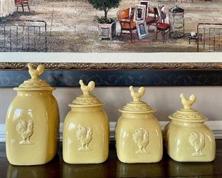 Item 234:  Set of Canisters with Rooster Finials:                                          Tallest - 13": $85