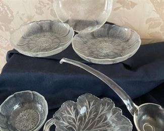 Cabbage Pattern Glass Plates Small Bowl Divided Dish and Glass Punch Ladle
