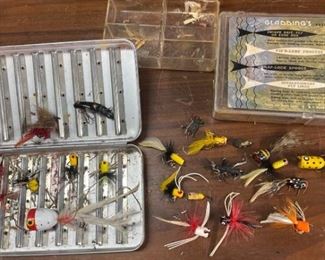 Vintage fly fishing lures and cases