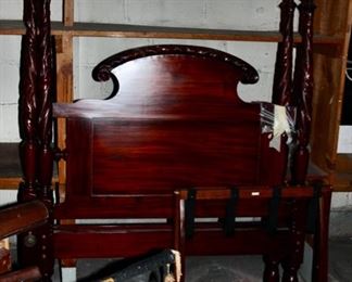 Rice carved pair of twin beds & matching tall chest