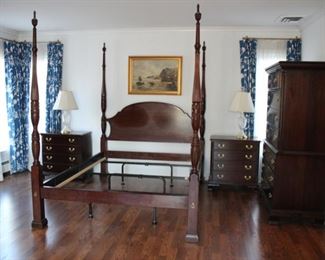 Statton queen size bedroom set - bed, dresser, tall chest & pair nightstands 