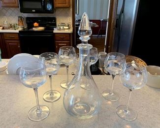 Etched Flower Decanter & Wine Glasses!