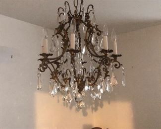 Brass and crystal chandelier.