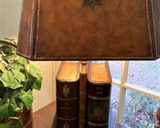 "Book" lamp with leather shade