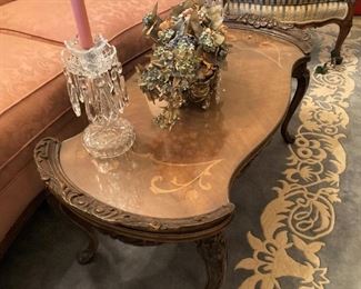 Unique coffee table with inlaid wood