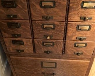 The other antique oak card catalog ---- filled with many of Mrs. Denson's hand-written recipes (Has file drawer at bottom.)