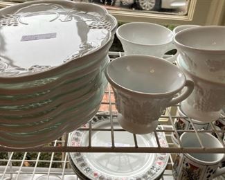 Milk glass snack plates and cups