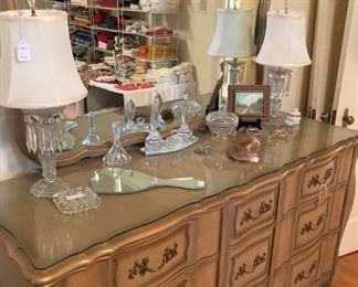 Triple glass top dresser & mirror to match
