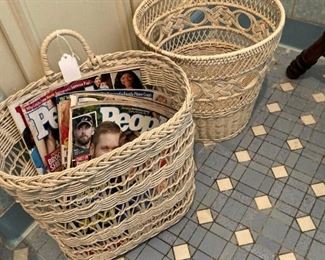 White wicker waste baskets