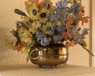 Peach, blue, and yellow arrangement