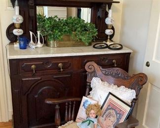 Fabulous antique dresser (marble top) and rocker