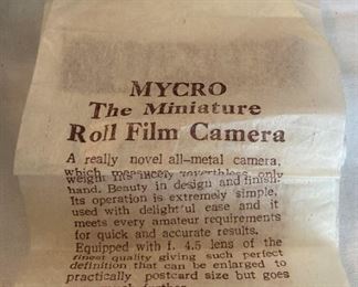 Vintage Mycro Miniature Camera 