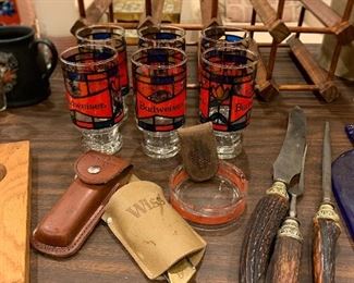 Vintage bar ware and knives 