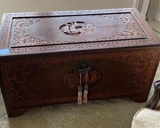 Cedar lined hand carved hope chest