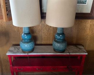 fantastic mid century modern blue lamps with original shades
